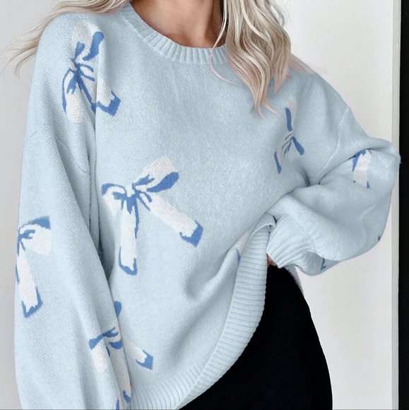 Bowknot Pattern Long Sleeve Knit Sweater - Picture 2 of 8